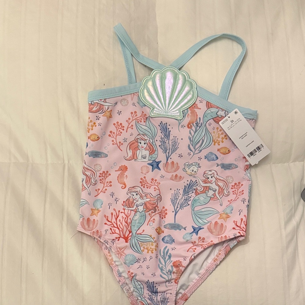 Disney Pink and Aqua Ariel Mermaid One-Piece Swimsuit for Kids, carters. New